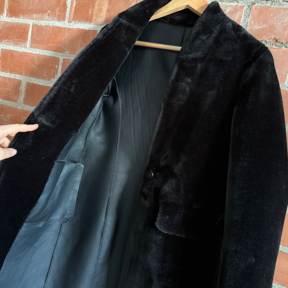 Zara Black Faux Fur Shearling Coat with faux leather interior High Neck medium - Picture 3 of 6